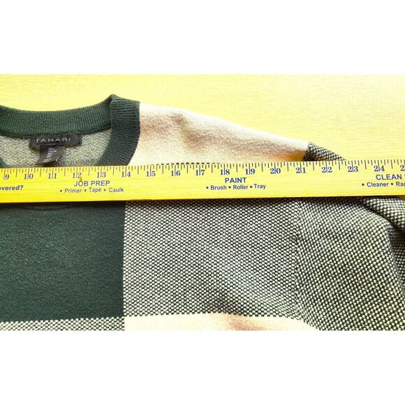SWEATER-TAHARI-Forest Green-Plaid Square-Different Knits-Long Sleeves-Size Large - Picture 7 of 12